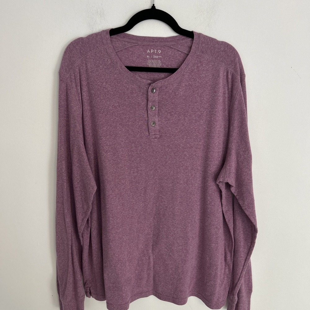 Apt 9 Men's XL Premier Flex Long Sleeve Three Button Marled Purple Soft Pullover